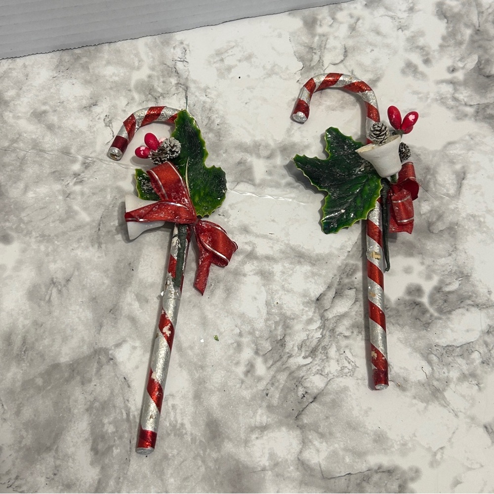 Vintage Festive Candy Cane Ornaments with Red and Silver Accents